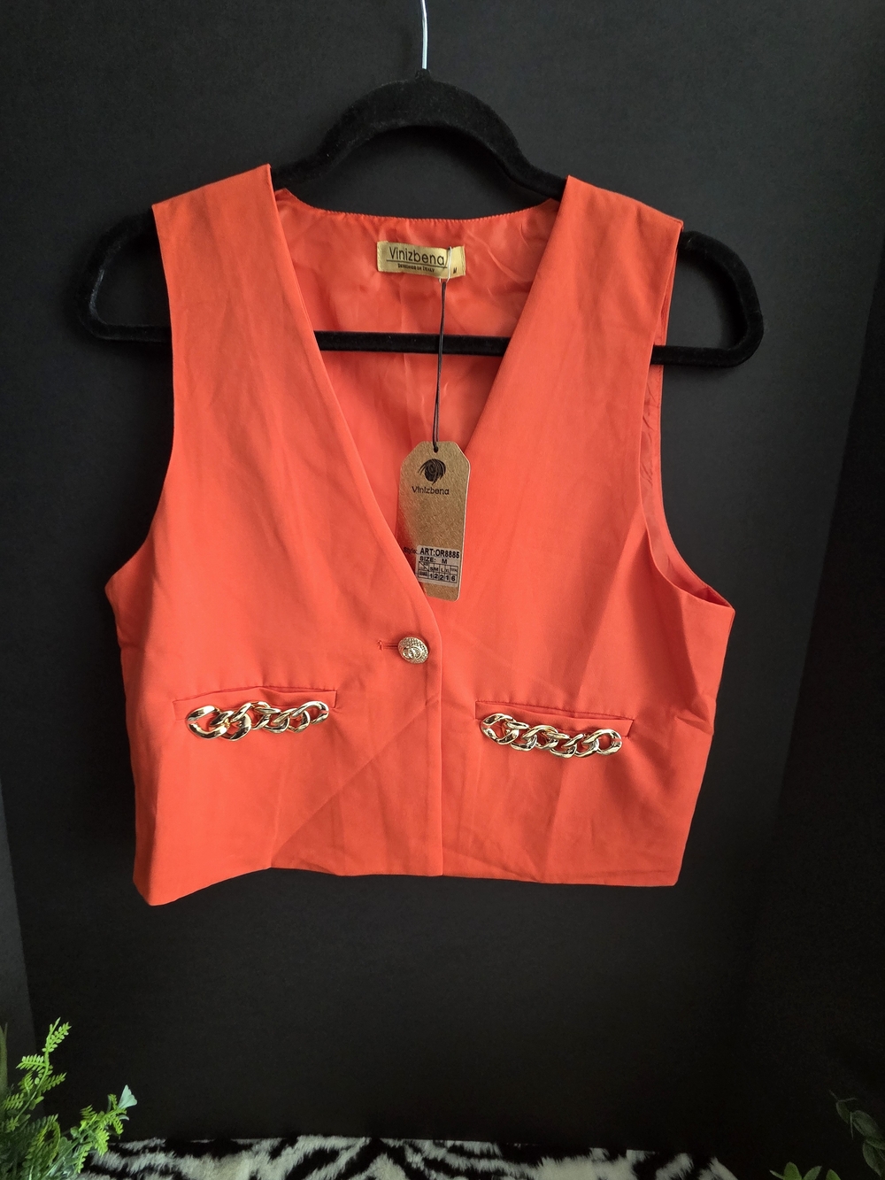 Vinizbena Orange Chain-Trim Crop Vest, From Italy. Size M